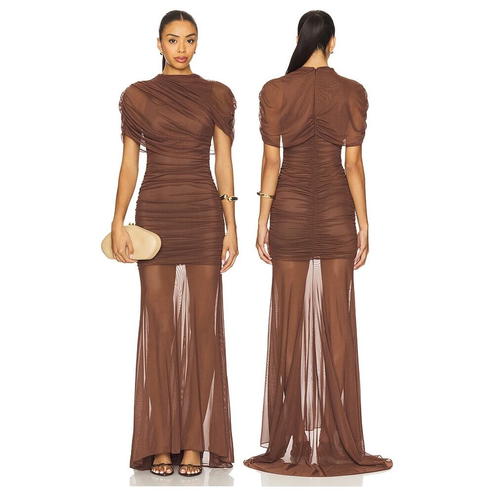 Amanda Uprichard Evianna Gown Mesh Ruched Party Formal Cocktail Prom Tie Gala XS